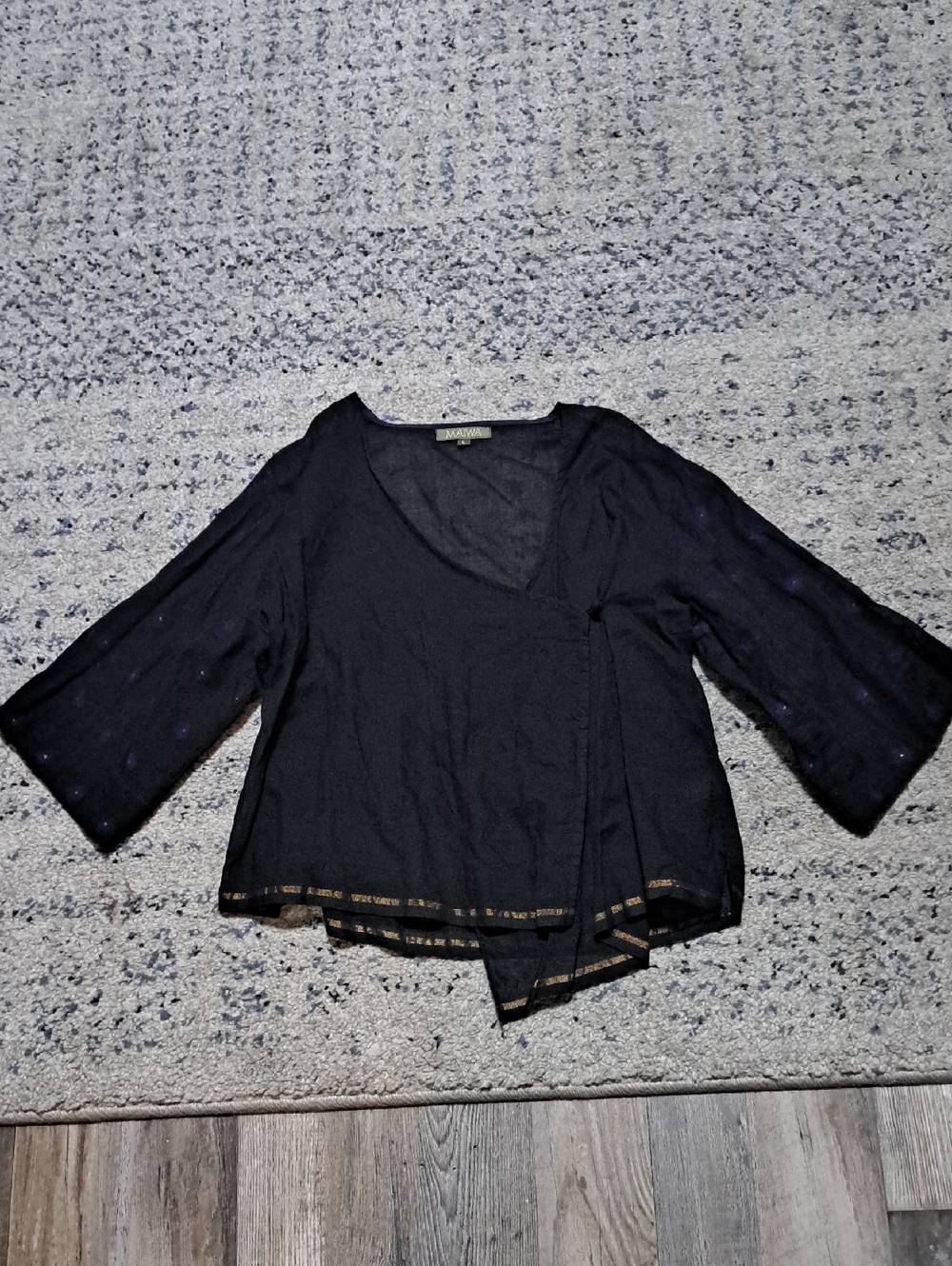Black Wrap-Front Bell Sleeve Blouse - Lightweight V-Neck Top